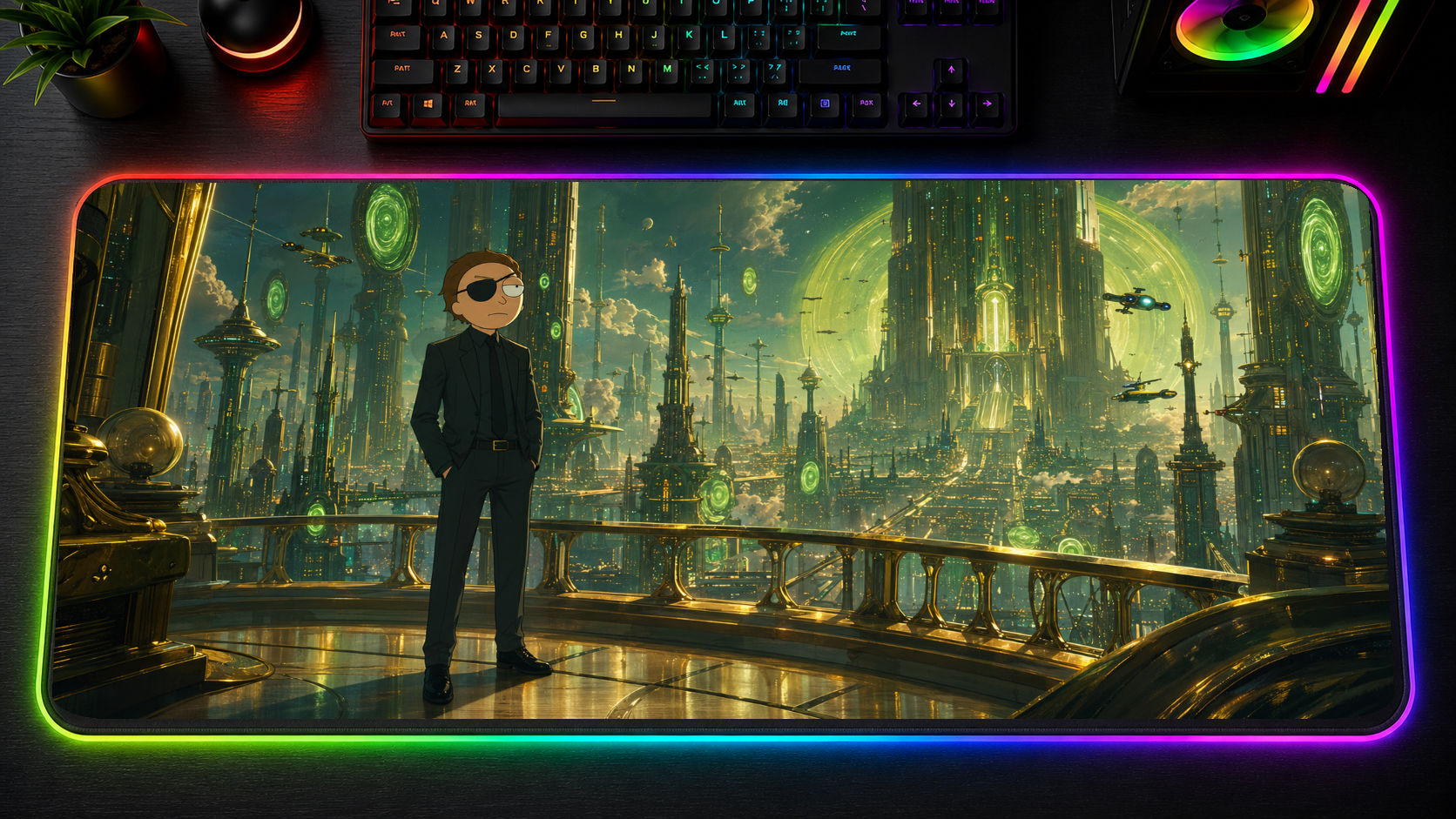 Rick and Morty inspired XXL gaming mouse pad 04 LED RGB version, 3 mm thick