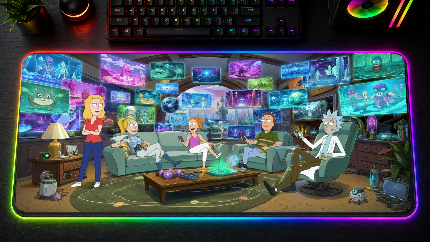 Rick and Morty inspired XXL gaming mouse pad 05 LED RGB version, 3 mm thick