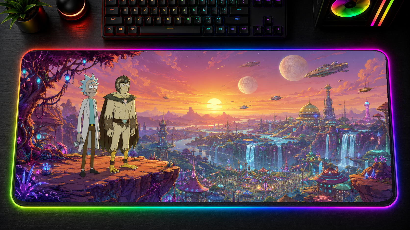 Rick and Morty inspired XXL gaming mouse pad 06 LED RGB version, 3 mm thick