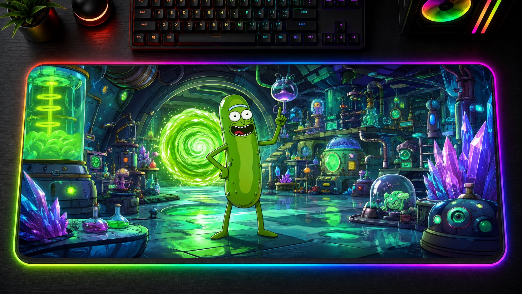 Rick and Morty inspired XXL gaming mouse pad 08 LED RGB version, 3 mm thick