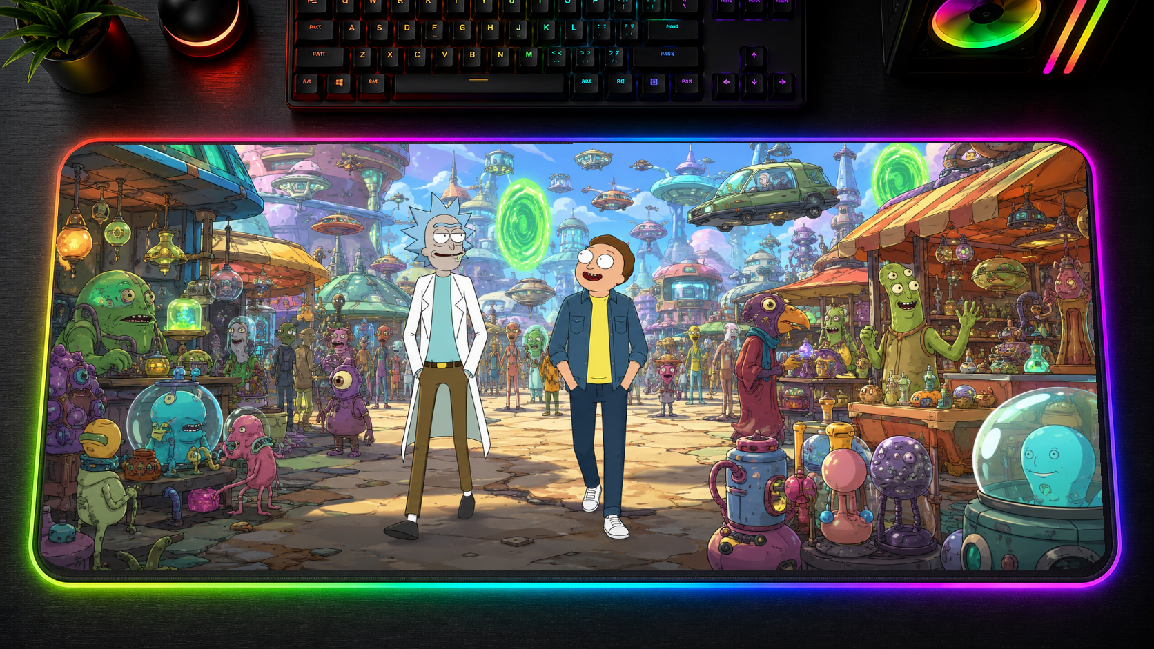 Rick and Morty inspired XXL gaming mouse pad 09 LED RGB version, 3 mm thick