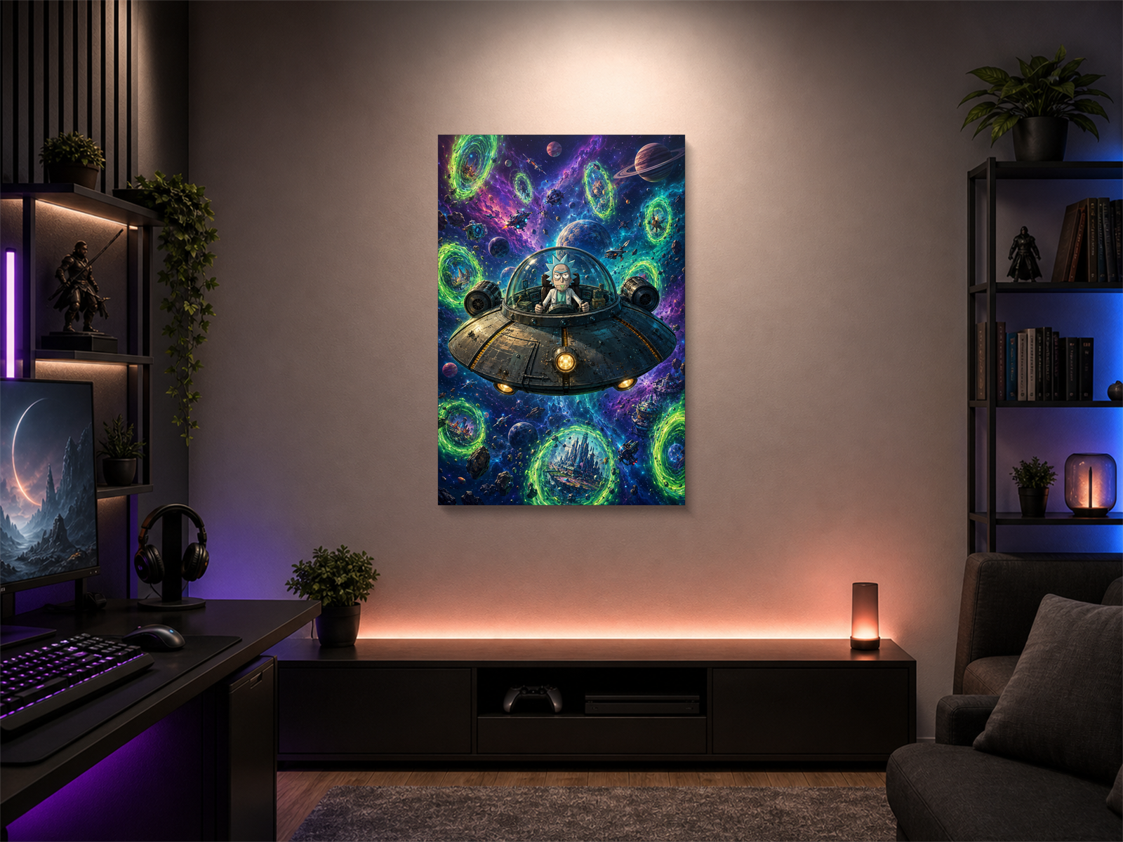 Rick and Morty inspired canvas poster room mockup 01