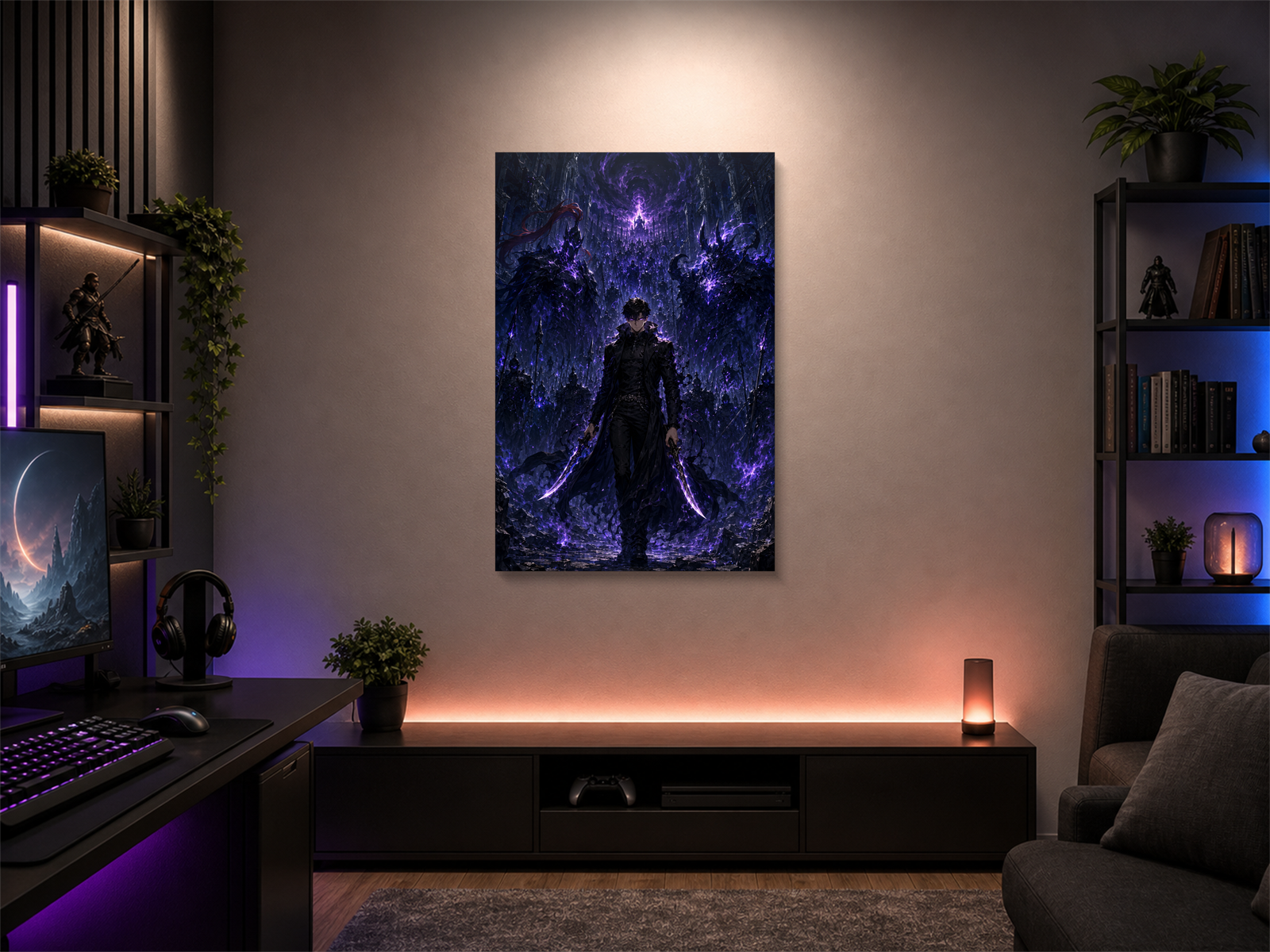 Solo Leveling inspired canvas poster room mockup 05