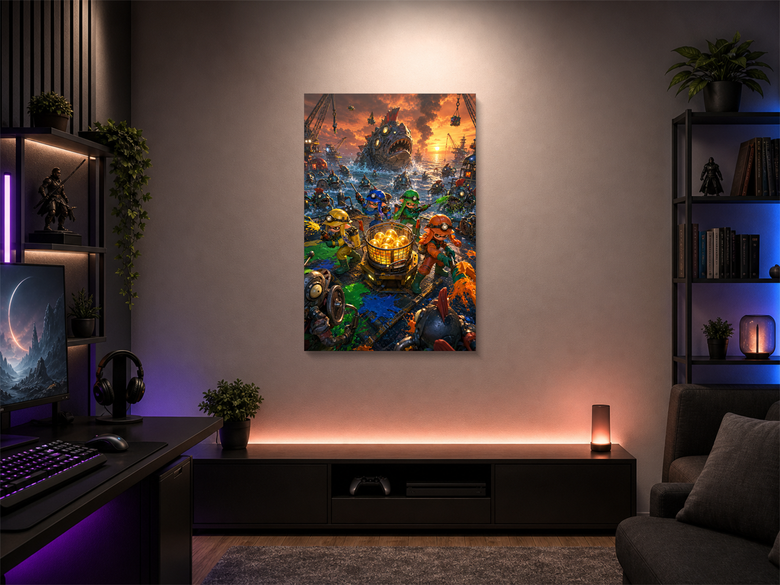 Splatoon inspired canvas poster room mockup 05